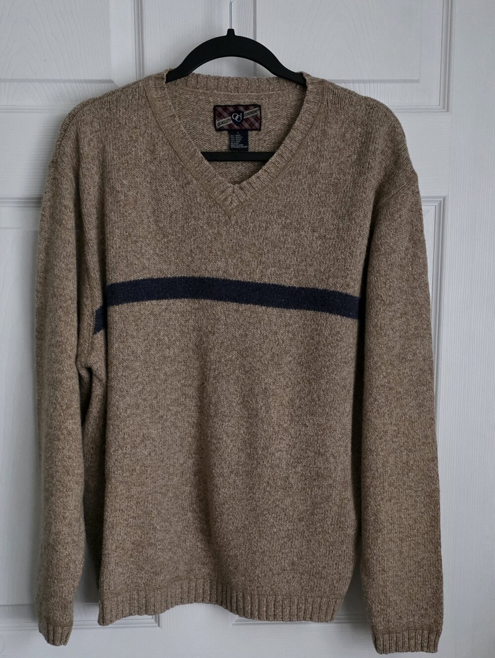 Vintage OCI Quality Clothing Striped V-Neck Sweater Large Ramie Wool Blend Y2K